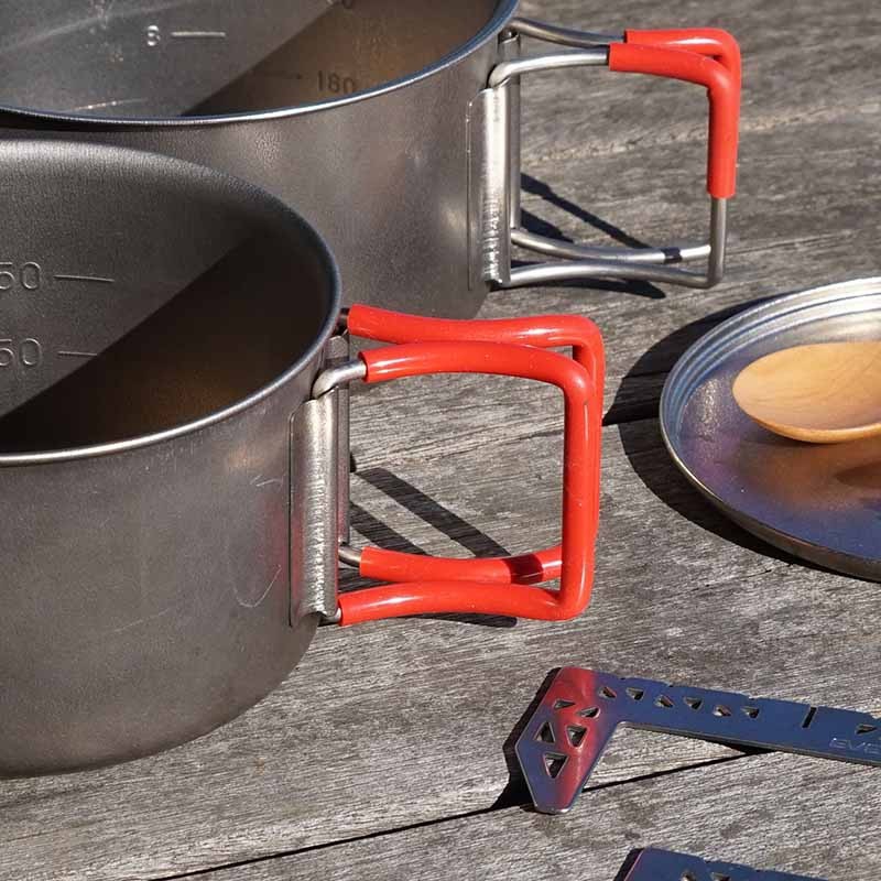 EVERNEW Camping Ultra Light Titanium Solo Cooker Cook Set Red ECA278R Japan