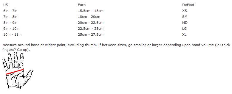 Defeet Size Chart